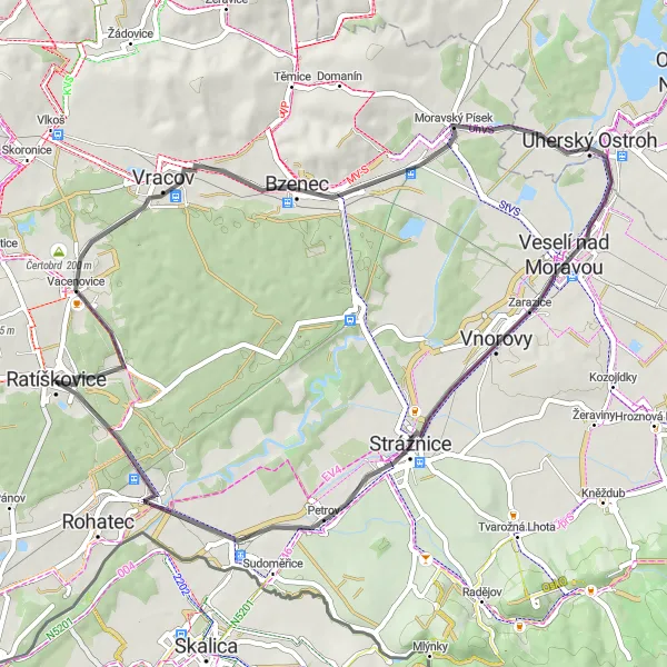 Map miniature of "Exploring historical sites and natural beauty" cycling inspiration in Jihovýchod, Czech Republic. Generated by Tarmacs.app cycling route planner