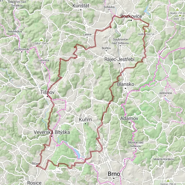 Miniatura mapy "Trasa dookoła Říčan" - trasy rowerowej w Jihovýchod, Czech Republic. Wygenerowane przez planer tras rowerowych Tarmacs.app