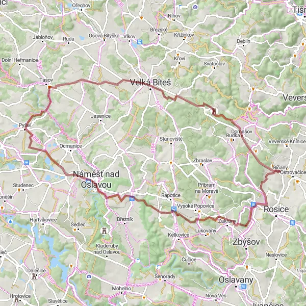 Miniatura mapy "Trasa gravelowa przez Sudice i Holubí Zhoř" - trasy rowerowej w Jihovýchod, Czech Republic. Wygenerowane przez planer tras rowerowych Tarmacs.app