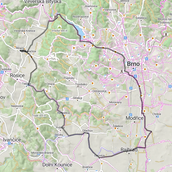 Miniatura mapy "Wycieczka rowerowa przez Brno" - trasy rowerowej w Jihovýchod, Czech Republic. Wygenerowane przez planer tras rowerowych Tarmacs.app