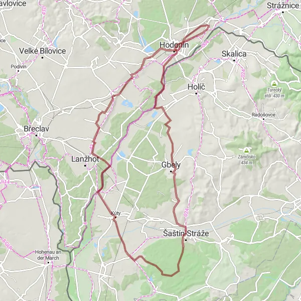 Mapa miniatúra "Okruh cez historické dediny" cyklistická inšpirácia v Jihovýchod, Czech Republic. Vygenerované cyklistickým plánovačom trás Tarmacs.app