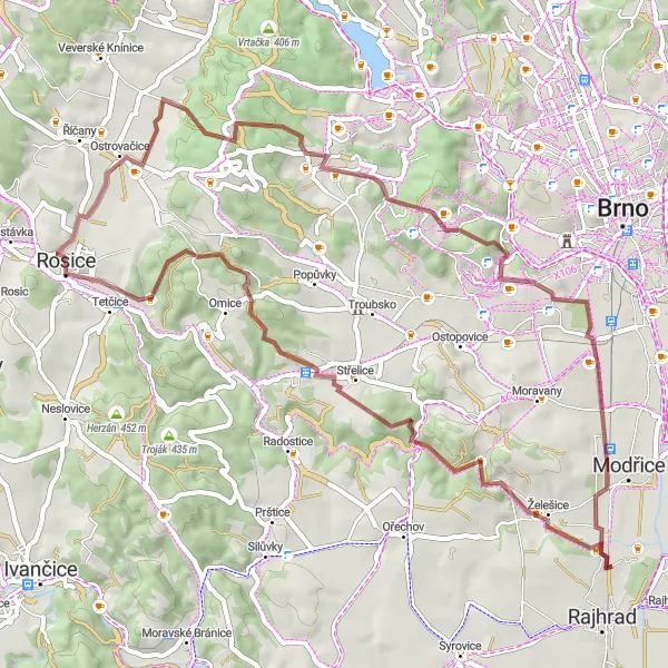 Karten-Miniaturansicht der Radinspiration "Gravel-Abenteuer durch die Natur" in Jihovýchod, Czech Republic. Erstellt vom Tarmacs.app-Routenplaner für Radtouren