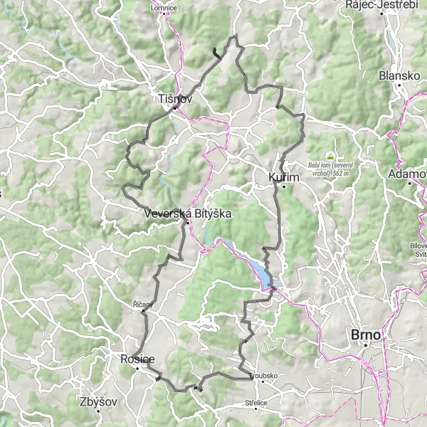 Miniatura mapy "Przejażdżka do Popůvky i Lipový vrch" - trasy rowerowej w Jihovýchod, Czech Republic. Wygenerowane przez planer tras rowerowych Tarmacs.app
