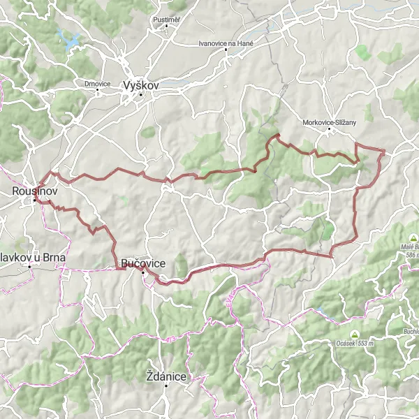 Miniaturní mapa "Trasa kolem Lysovické kotliny" inspirace pro cyklisty v oblasti Jihovýchod, Czech Republic. Vytvořeno pomocí plánovače tras Tarmacs.app