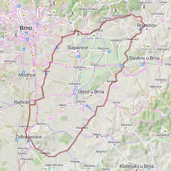 Mapa miniatúra "Gravel Šaratice - Vítovice - Santon" cyklistická inšpirácia v Jihovýchod, Czech Republic. Vygenerované cyklistickým plánovačom trás Tarmacs.app