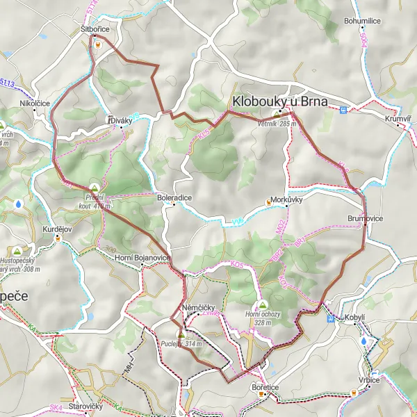 Karten-Miniaturansicht der Radinspiration "Gravel-Rundtour von Šitbořice nach Klobouky u Brna" in Jihovýchod, Czech Republic. Erstellt vom Tarmacs.app-Routenplaner für Radtouren