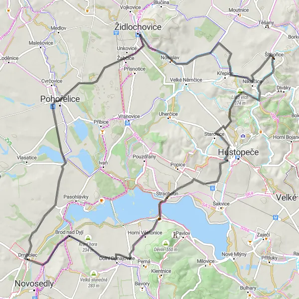 Miniatura mapy "Trasa Przełęcz Šitbořice - Pohořelice" - trasy rowerowej w Jihovýchod, Czech Republic. Wygenerowane przez planer tras rowerowych Tarmacs.app