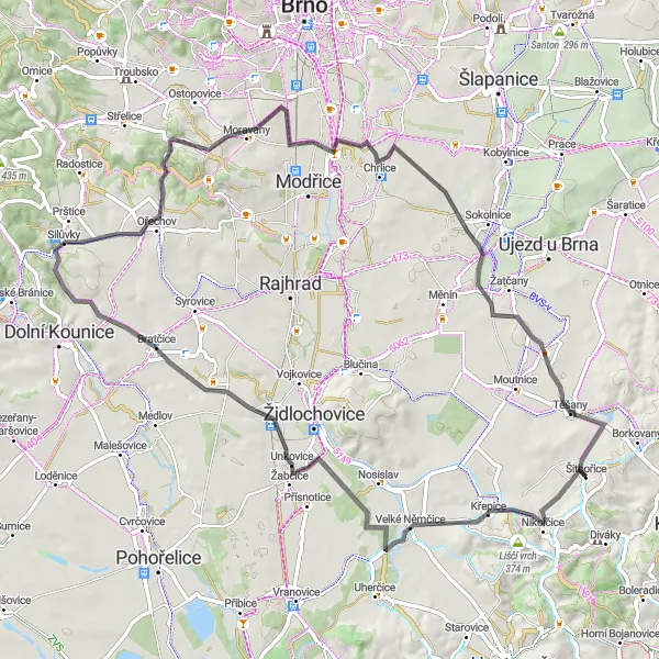 Map miniature of "Loop around Šitbořice and Surrounding Villages" cycling inspiration in Jihovýchod, Czech Republic. Generated by Tarmacs.app cycling route planner