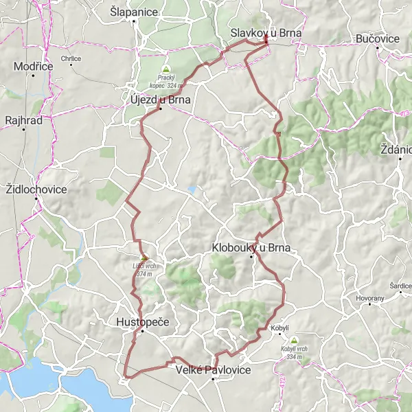 Miniaturní mapa "Rozhledná Kraví Hora" inspirace pro cyklisty v oblasti Jihovýchod, Czech Republic. Vytvořeno pomocí plánovače tras Tarmacs.app