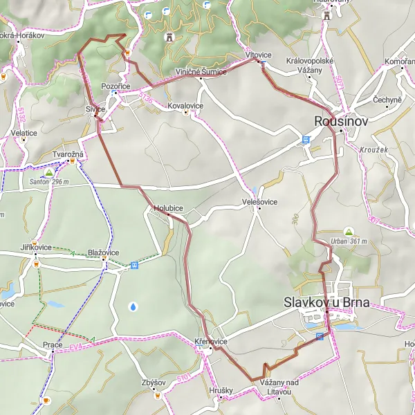 Map miniature of "Rural Escape on Gravel Trails" cycling inspiration in Jihovýchod, Czech Republic. Generated by Tarmacs.app cycling route planner
