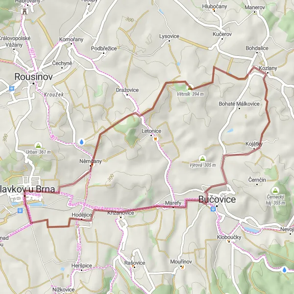Miniaturní mapa "Gravelová trasa Němčany - Marefy" inspirace pro cyklisty v oblasti Jihovýchod, Czech Republic. Vytvořeno pomocí plánovače tras Tarmacs.app