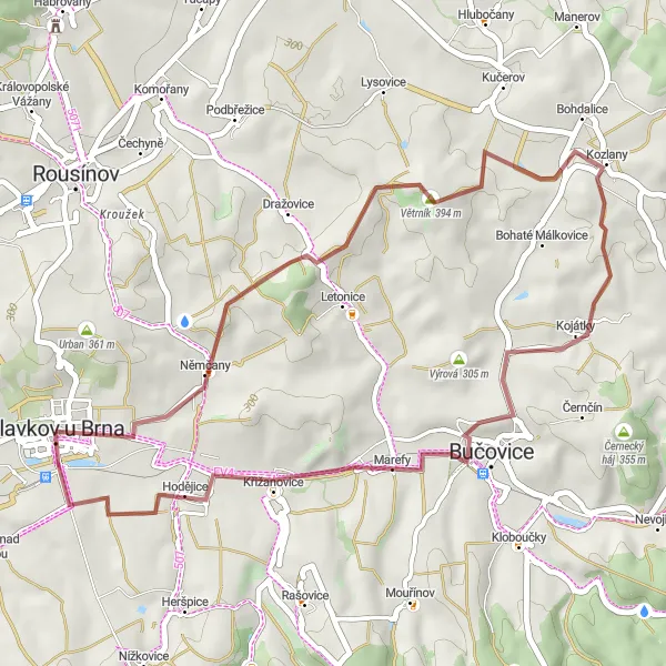 Map miniature of "Scenic Gravel Adventure" cycling inspiration in Jihovýchod, Czech Republic. Generated by Tarmacs.app cycling route planner