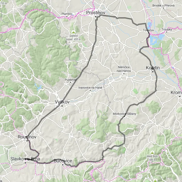 Karten-Miniaturansicht der Radinspiration "Entdeckungstour entlang der Hané" in Jihovýchod, Czech Republic. Erstellt vom Tarmacs.app-Routenplaner für Radtouren