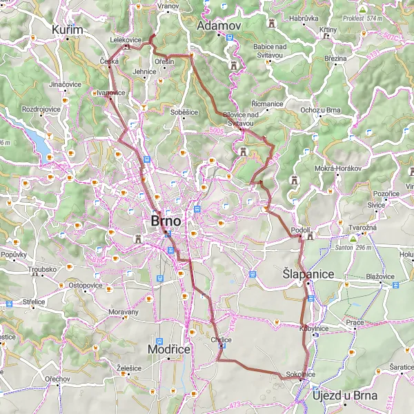 Miniatura mapy "Trasa gravelowa przez Bílovice nad Svitavou" - trasy rowerowej w Jihovýchod, Czech Republic. Wygenerowane przez planer tras rowerowych Tarmacs.app