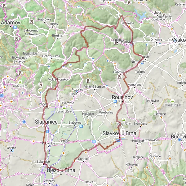 Miniatura mapy "Trasa Gravel w okolicach Sokolnice II" - trasy rowerowej w Jihovýchod, Czech Republic. Wygenerowane przez planer tras rowerowych Tarmacs.app