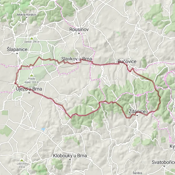 Miniatura mapy "Trasa Gravel w okolicach Sokolnice" - trasy rowerowej w Jihovýchod, Czech Republic. Wygenerowane przez planer tras rowerowych Tarmacs.app