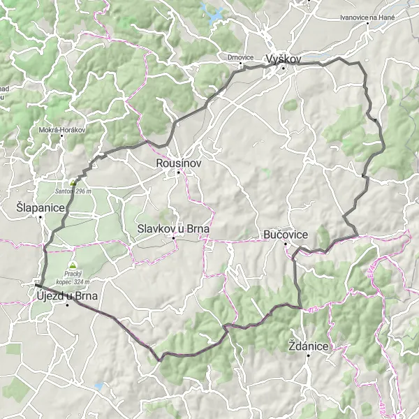 Miniatura mapy "Trasa do Santonu" - trasy rowerowej w Jihovýchod, Czech Republic. Wygenerowane przez planer tras rowerowych Tarmacs.app