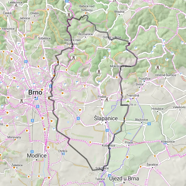 Karten-Miniaturansicht der Radinspiration "Naturschönheiten und historische Stätten entdecken" in Jihovýchod, Czech Republic. Erstellt vom Tarmacs.app-Routenplaner für Radtouren