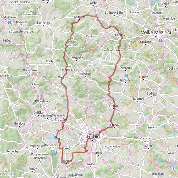 Miniatura mapy "Szlak gravelowy z Mastník (Jihovýchod, Czechy)" - trasy rowerowej w Jihovýchod, Czech Republic. Wygenerowane przez planer tras rowerowych Tarmacs.app