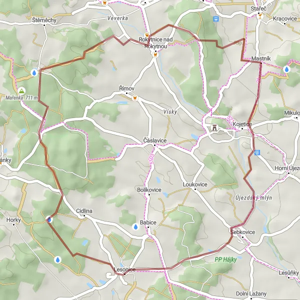 Miniatura mapy "Trasa Lesonice - Mastník" - trasy rowerowej w Jihovýchod, Czech Republic. Wygenerowane przez planer tras rowerowych Tarmacs.app