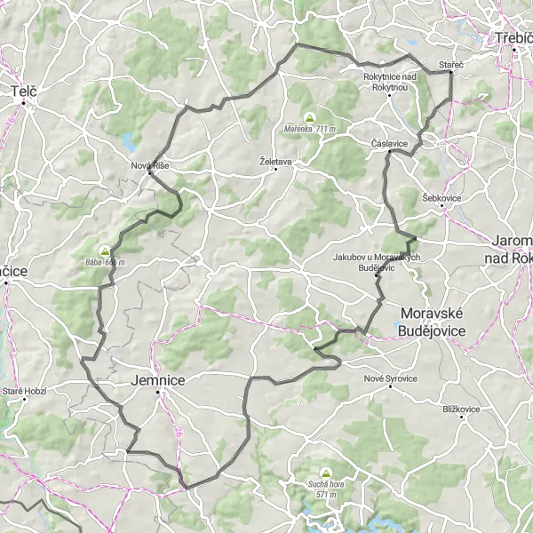 Miniatura mapy "Trasa dookoła Stařeč (Jihovýchod, Czechy)" - trasy rowerowej w Jihovýchod, Czech Republic. Wygenerowane przez planer tras rowerowych Tarmacs.app