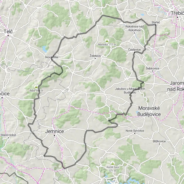 Map miniature of "Hilltops and Countryside" cycling inspiration in Jihovýchod, Czech Republic. Generated by Tarmacs.app cycling route planner