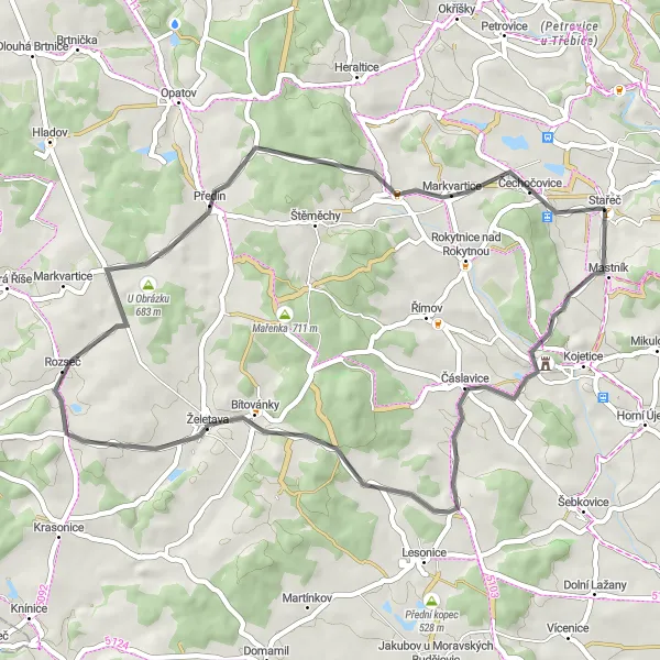 Miniatura mapy "Trasa Želetava" - trasy rowerowej w Jihovýchod, Czech Republic. Wygenerowane przez planer tras rowerowych Tarmacs.app