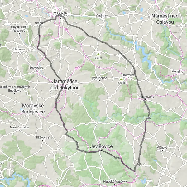Miniatura mapy "Wycieczka szosowa z Stařeč (Jihovýchod, Czechy)" - trasy rowerowej w Jihovýchod, Czech Republic. Wygenerowane przez planer tras rowerowych Tarmacs.app