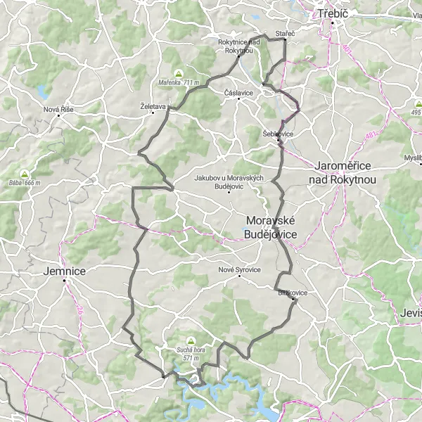 Miniatura mapy "Trasa Rokytnice nad Rokytnou" - trasy rowerowej w Jihovýchod, Czech Republic. Wygenerowane przez planer tras rowerowych Tarmacs.app