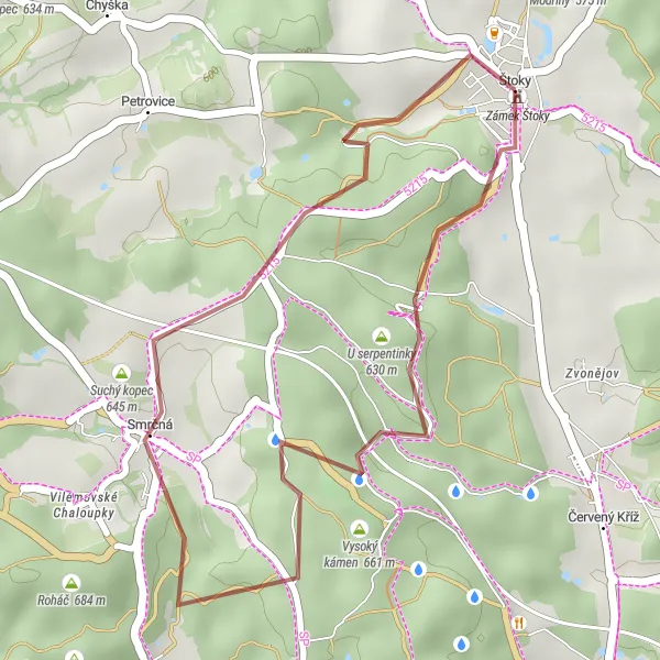 Miniaturní mapa "Gravel Štoky - U serpentinky loop" inspirace pro cyklisty v oblasti Jihovýchod, Czech Republic. Vytvořeno pomocí plánovače tras Tarmacs.app