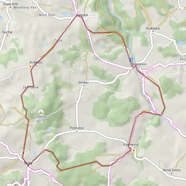 Mapa miniatúra "Gravel do Vysočiny" cyklistická inšpirácia v Jihovýchod, Czech Republic. Vygenerované cyklistickým plánovačom trás Tarmacs.app