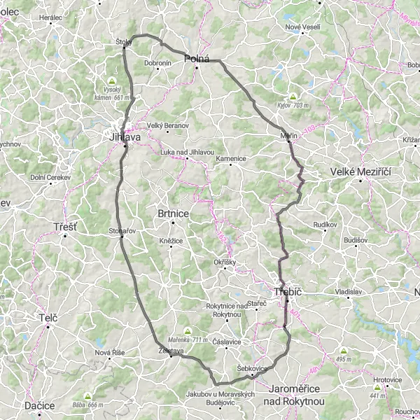 Map miniature of "The Eastern Loop" cycling inspiration in Jihovýchod, Czech Republic. Generated by Tarmacs.app cycling route planner