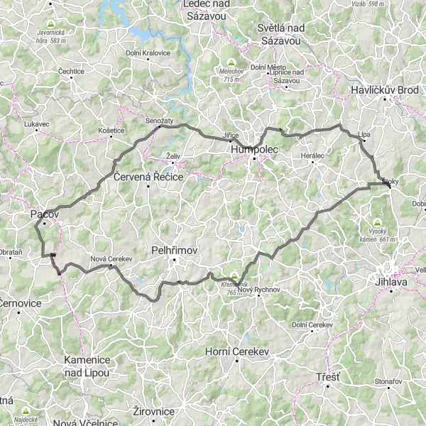 Miniaturní mapa "Sázavská krajina a vrcholy" inspirace pro cyklisty v oblasti Jihovýchod, Czech Republic. Vytvořeno pomocí plánovače tras Tarmacs.app