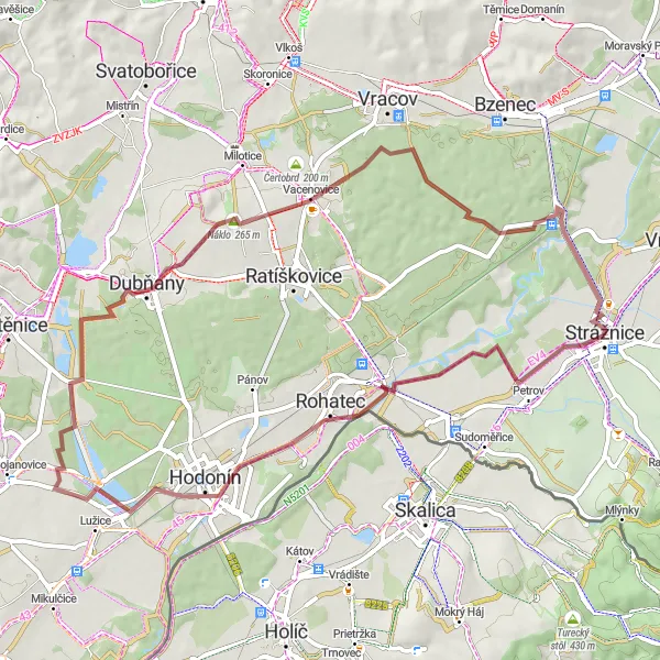 Karten-Miniaturansicht der Radinspiration "Gemütliche Graveltour nach Dubňany und Vacenovice" in Jihovýchod, Czech Republic. Erstellt vom Tarmacs.app-Routenplaner für Radtouren