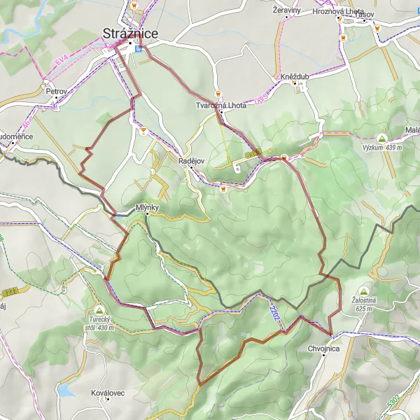 Karten-Miniaturansicht der Radinspiration "Gravel Abenteuer Tour" in Jihovýchod, Czech Republic. Erstellt vom Tarmacs.app-Routenplaner für Radtouren
