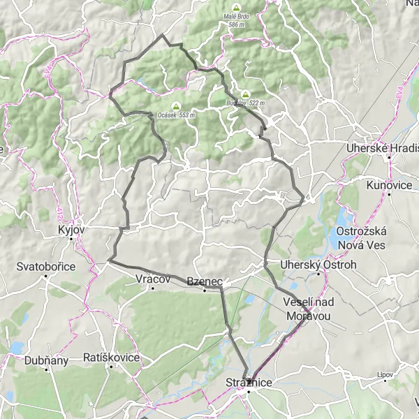Miniatura mapy "Trasa Zámky Morawy" - trasy rowerowej w Jihovýchod, Czech Republic. Wygenerowane przez planer tras rowerowych Tarmacs.app