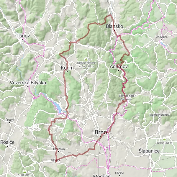 Map miniature of "Gravel Adventure in the Moravian Highlands" cycling inspiration in Jihovýchod, Czech Republic. Generated by Tarmacs.app cycling route planner