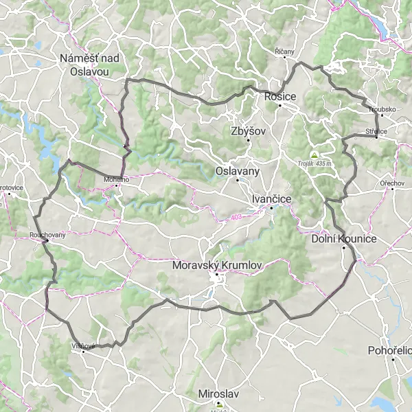 Map miniature of "Road Cycling Adventure to Historic Towns" cycling inspiration in Jihovýchod, Czech Republic. Generated by Tarmacs.app cycling route planner