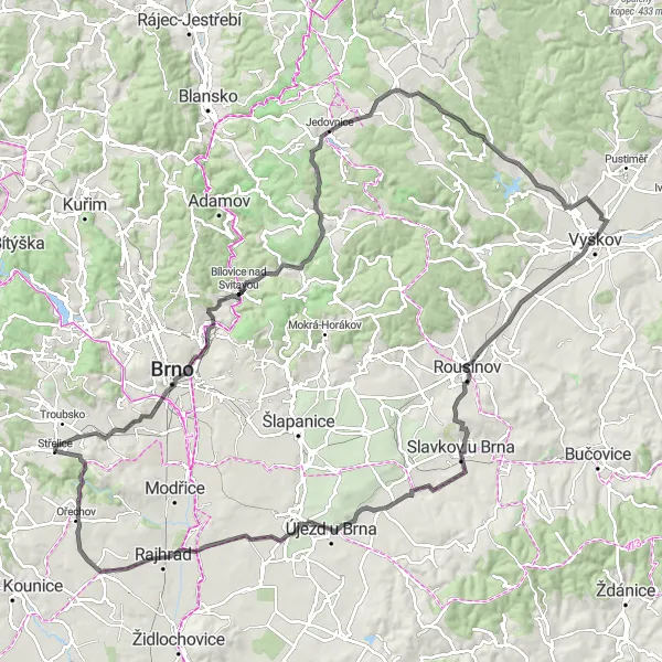 Map miniature of "Scenic Road Loop with Cultural Highlights" cycling inspiration in Jihovýchod, Czech Republic. Generated by Tarmacs.app cycling route planner