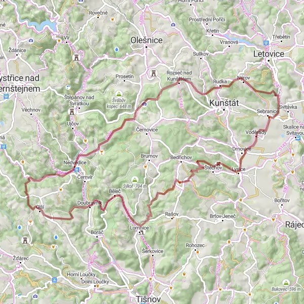 Miniatura mapy "Trasa Gravelowa do okolic Svitávka" - trasy rowerowej w Jihovýchod, Czech Republic. Wygenerowane przez planer tras rowerowych Tarmacs.app