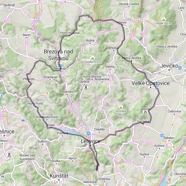 Miniaturní mapa "Okruh kolem Svitávky" inspirace pro cyklisty v oblasti Jihovýchod, Czech Republic. Vytvořeno pomocí plánovače tras Tarmacs.app