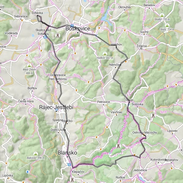 Karten-Miniaturansicht der Radinspiration "Svitávka nach Lažánky" in Jihovýchod, Czech Republic. Erstellt vom Tarmacs.app-Routenplaner für Radtouren