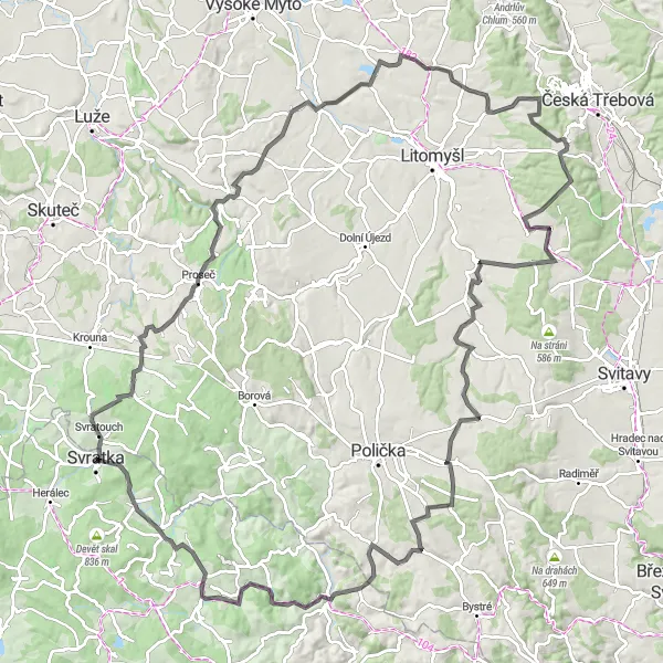 Mapa miniatúra "Road trip od Svratky až po Milovy" cyklistická inšpirácia v Jihovýchod, Czech Republic. Vygenerované cyklistickým plánovačom trás Tarmacs.app