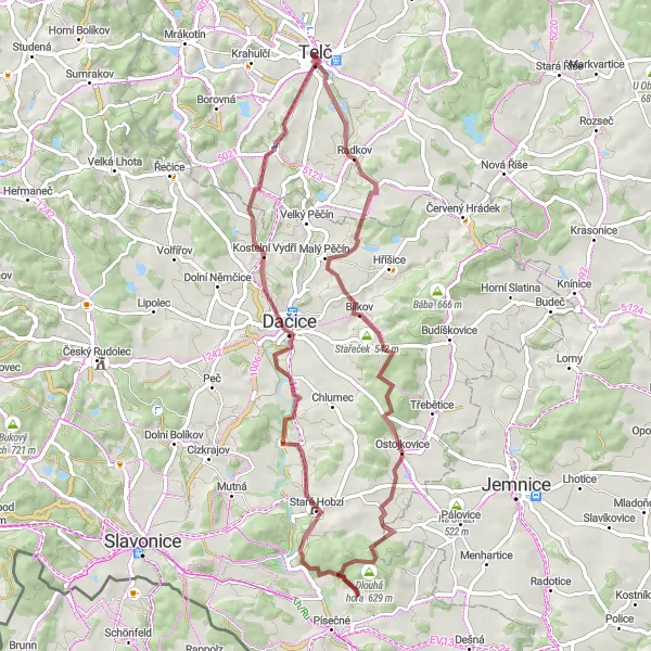 Karten-Miniaturansicht der Radinspiration "Rund um Telč und Oslednice" in Jihovýchod, Czech Republic. Erstellt vom Tarmacs.app-Routenplaner für Radtouren