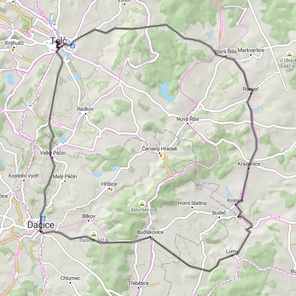 Karten-Miniaturansicht der Radinspiration "Erobern Sie die Schönheit von Jihovýchod" in Jihovýchod, Czech Republic. Erstellt vom Tarmacs.app-Routenplaner für Radtouren