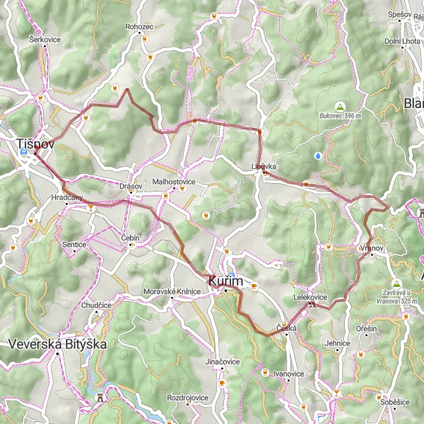 Mapa miniatúra "Gravelová trasa Klucanina-Rozhledna" cyklistická inšpirácia v Jihovýchod, Czech Republic. Vygenerované cyklistickým plánovačom trás Tarmacs.app