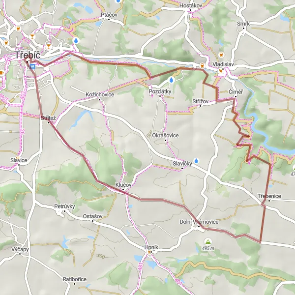 Map miniature of "Třebíč Gravel Delight" cycling inspiration in Jihovýchod, Czech Republic. Generated by Tarmacs.app cycling route planner