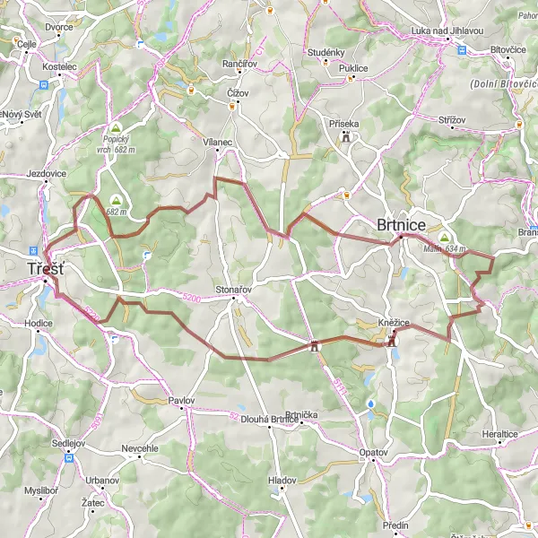 Karten-Miniaturansicht der Radinspiration "Gravel Abenteuer in der Natur" in Jihovýchod, Czech Republic. Erstellt vom Tarmacs.app-Routenplaner für Radtouren