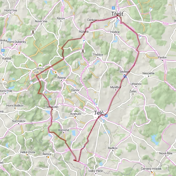Miniatura mapy "Trasa rowerowa z Třešťa do Panenskiej Rozsíčki" - trasy rowerowej w Jihovýchod, Czech Republic. Wygenerowane przez planer tras rowerowych Tarmacs.app