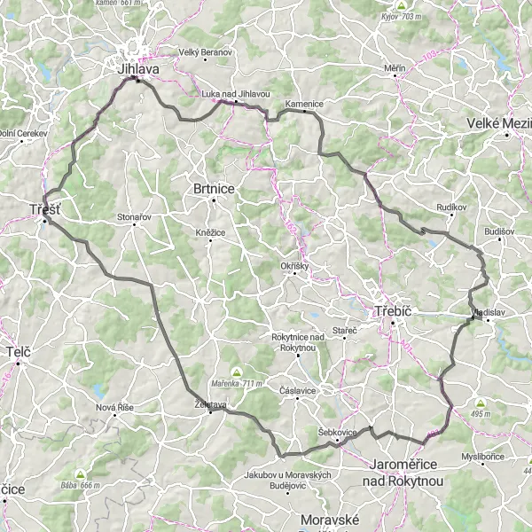 Map miniature of "Jihovýchod Vrchů" cycling inspiration in Jihovýchod, Czech Republic. Generated by Tarmacs.app cycling route planner